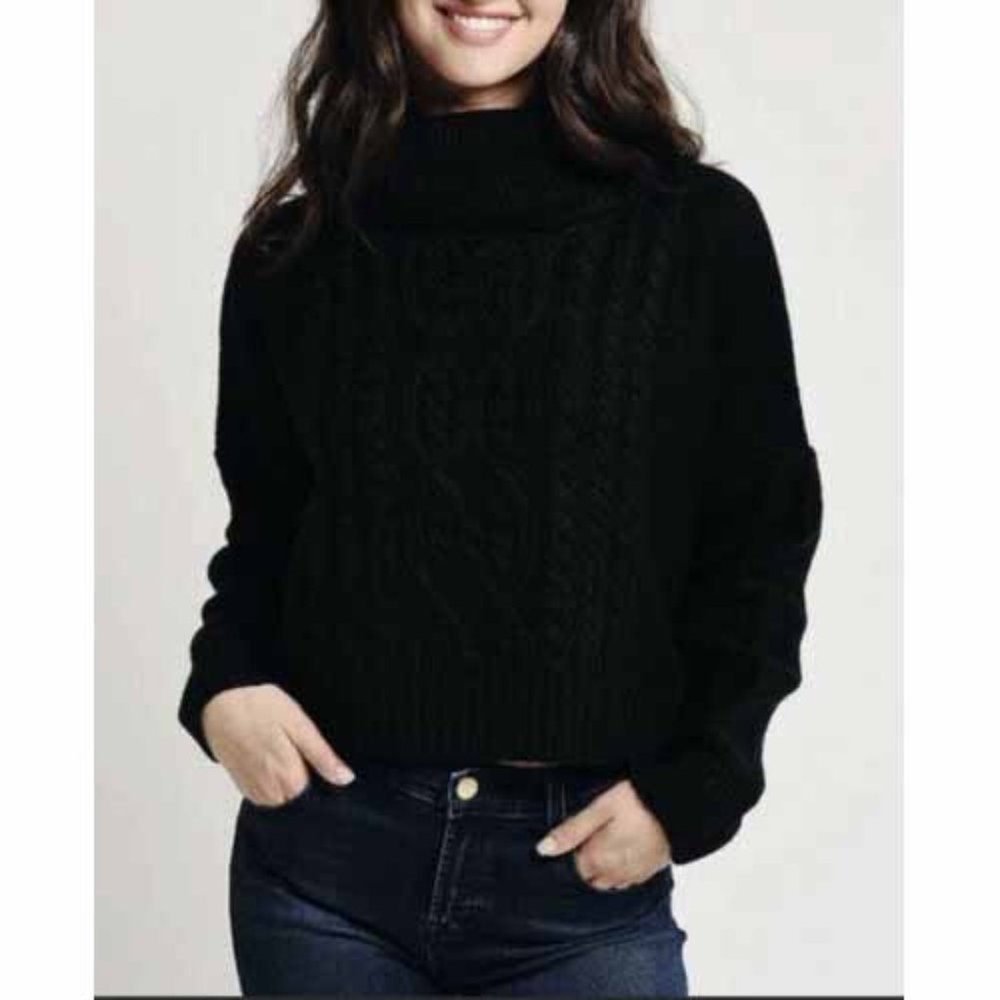 Jack By BB Dakota Say Anything Cable Cowl Neck Sweater Black Size Small